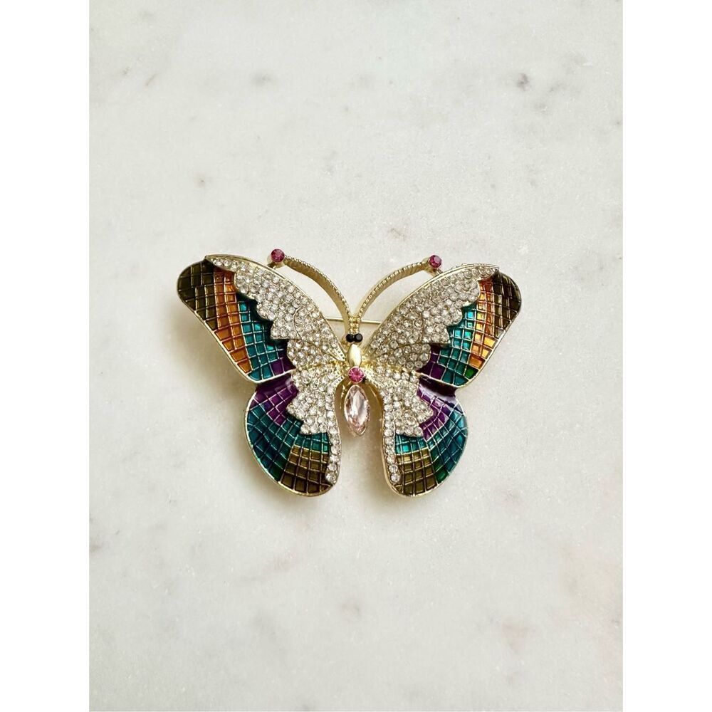 Gorgeous Multicolor rhinestone butterfly brooch 